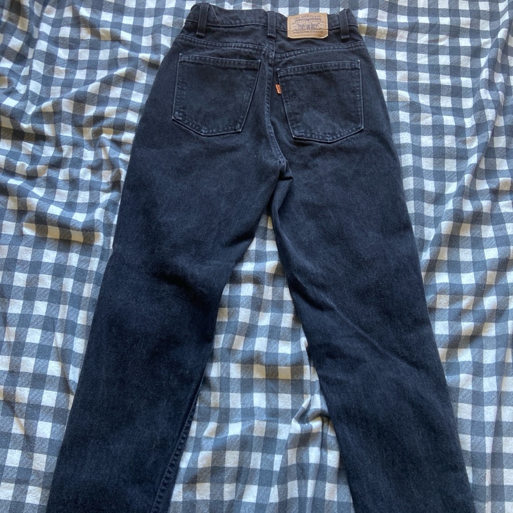 Vintage 1980s balck straight legs orange tab Levi’s